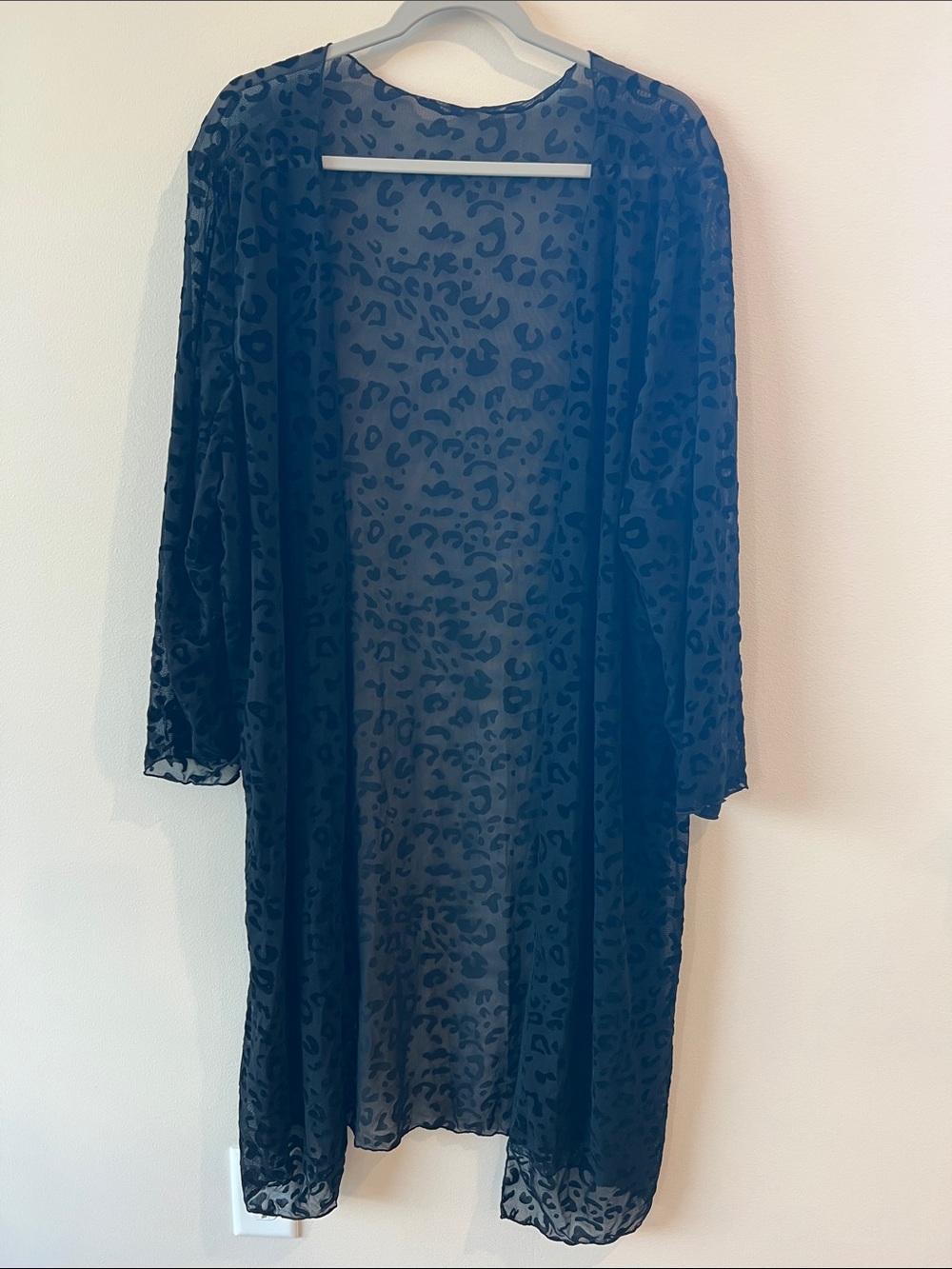 Source Unknown Sheer Black Leopard-Print Kimono Robe